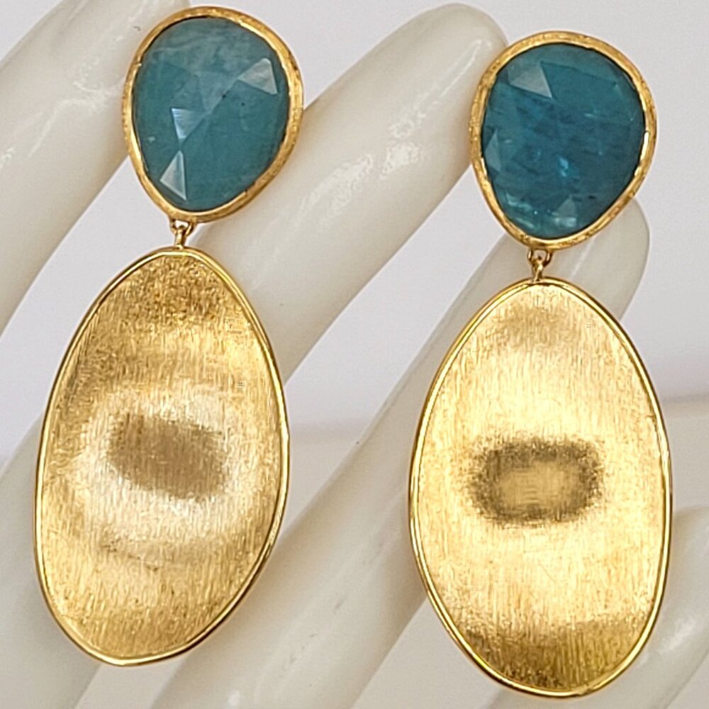 Marco Bicego 18K Yellow Gold Lunaria Aquamarine Drop Earrings 2” Long